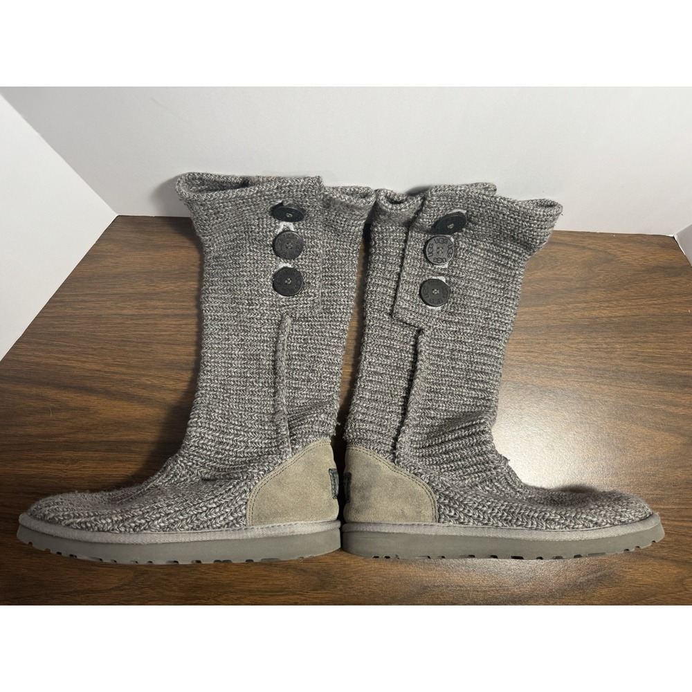 UGG Classic Cardy Knit Boots Women Size 8 Gray Tall Roll Down 5819 Fold Over